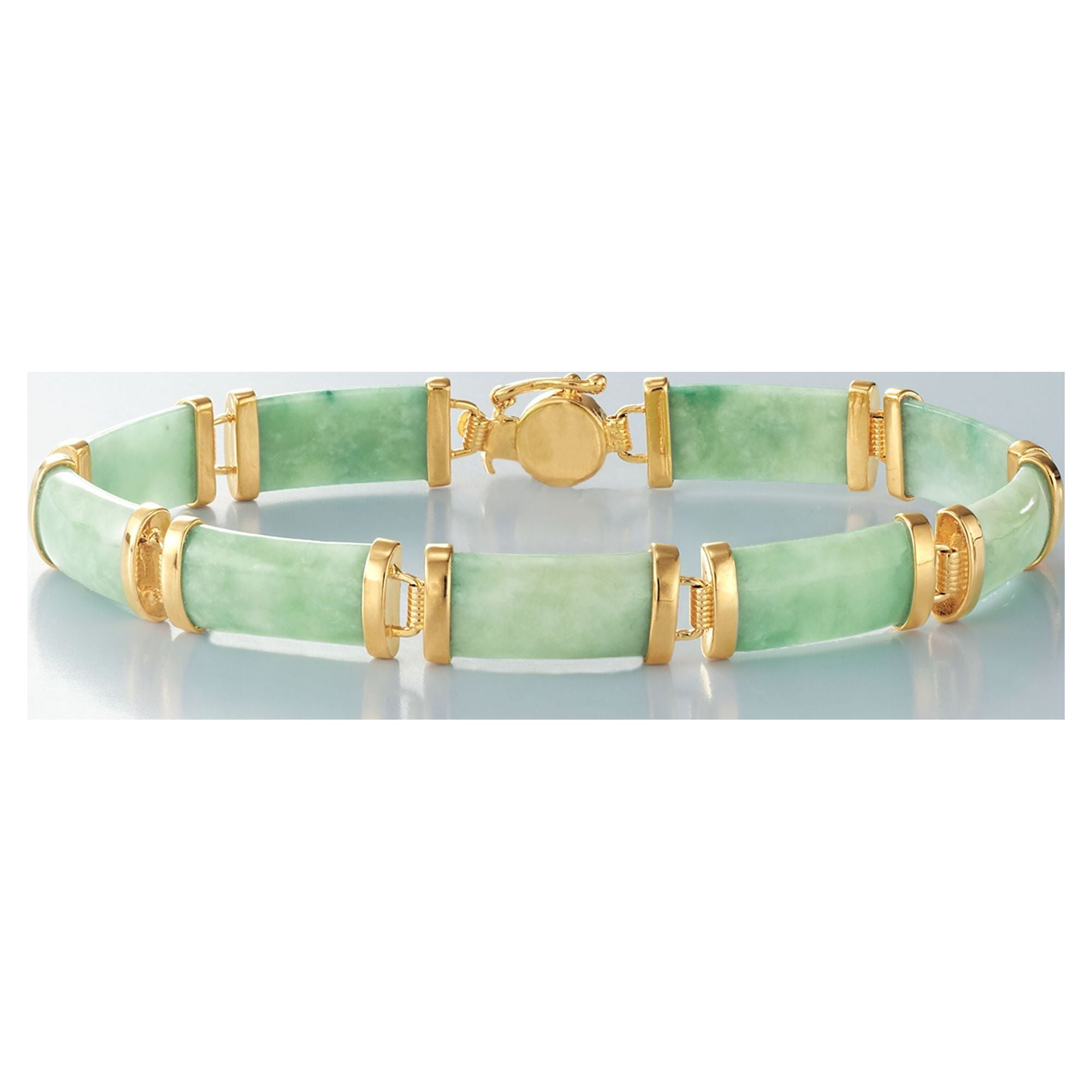 Ross Simons Good Fortune Green Jade Bar Bracelet in 18kt Gold Over