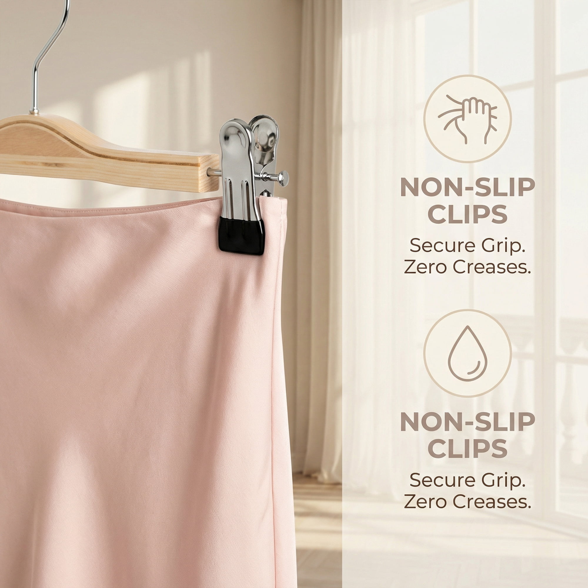Unique Bargains 2 Pcs Wood Non-Slip Great Hangers with Clips for Closet Natural 12.6inch