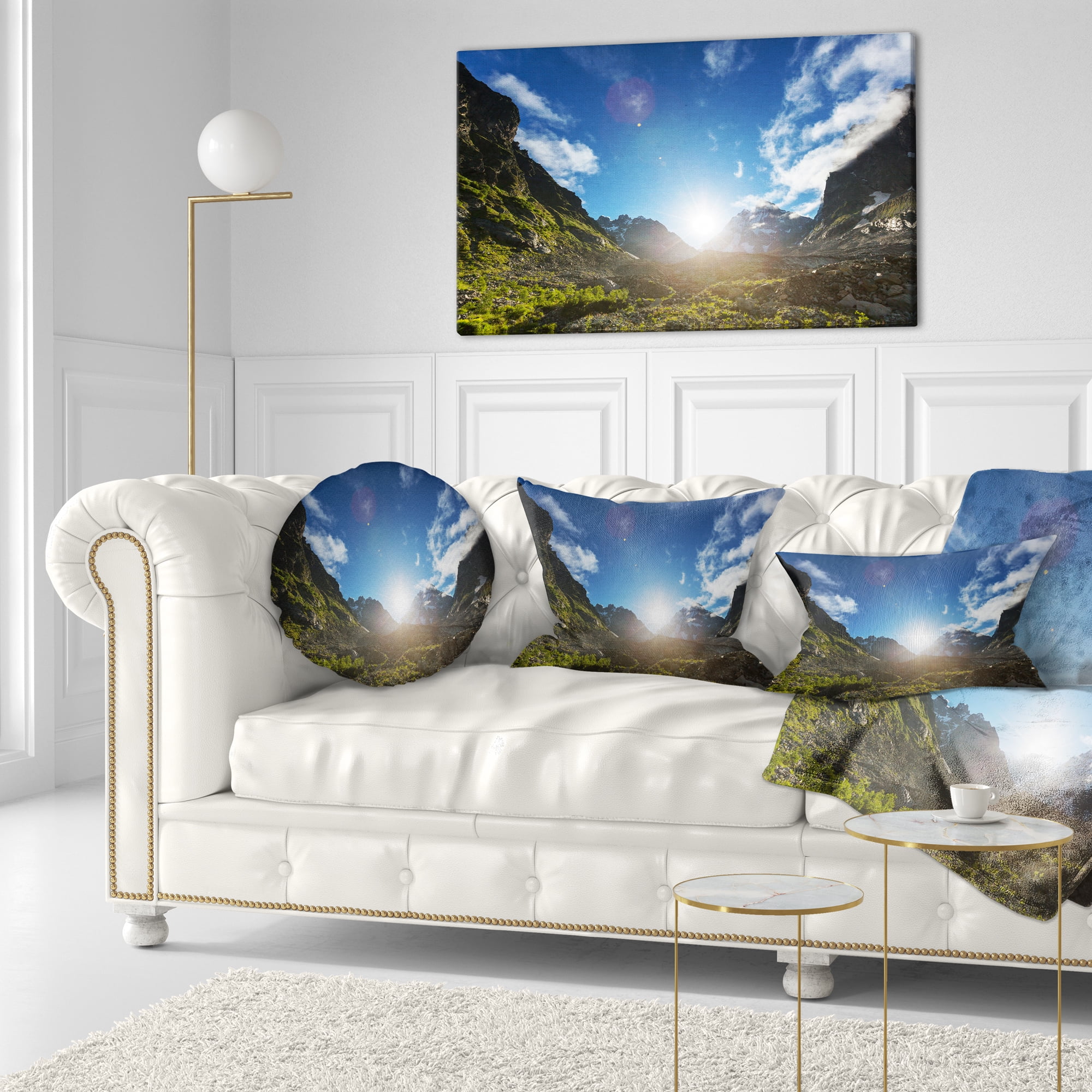 Designart Caucasus Hills under Bright Sunset - Landscape Printed Throw Pillow - 12x20