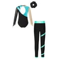 thumbnail image 2 of TiaoBug Kids Girls Diamond Long Sleeve Ballet Gymnastics Leotard Workout Bodysuit with Pants Hair Band Set Blue Green&Black 16, 2 of 5