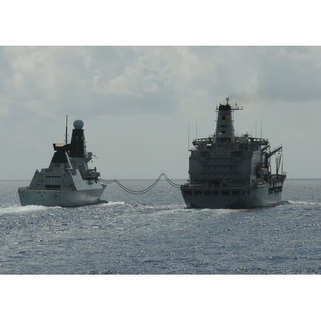 - LAMINATED POSTER Royal Navy destroyer HMS Dauntless (D33), left, receives fuel from the Military Sealift Command flee Poster Print 24 x 36