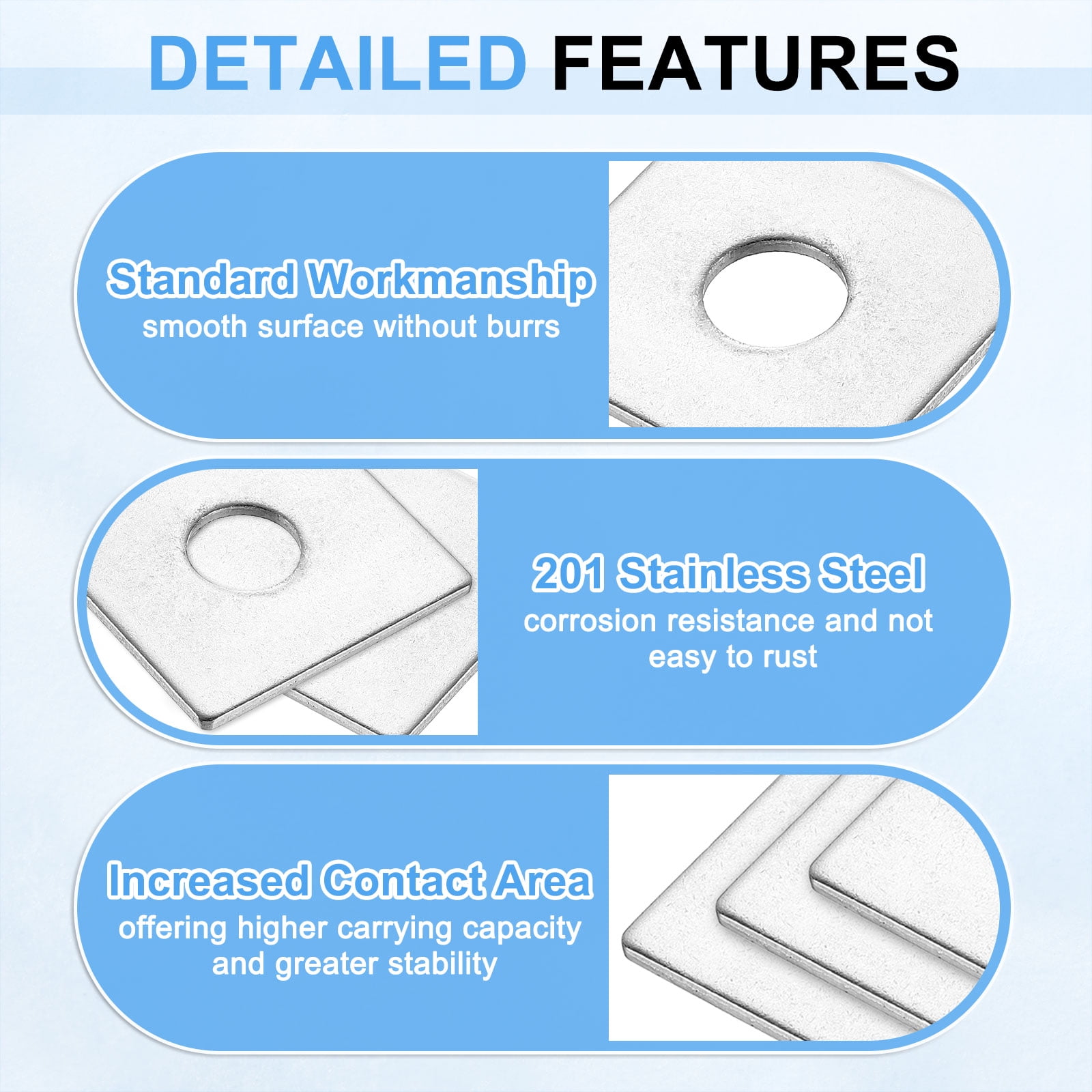 Uxcell 50 Pcs 1" Square Plate Washer for 5/16" Bolt 201 Stainless Steel Flat Bearing Plate 0.08" Thick