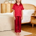 thumbnail image 4 of Cethrio Girls' Pajama Sets, Lapel Collar Short Sleeve 3-piece Comfy Girls' Sleepwear Red Size 8, 4 of 8