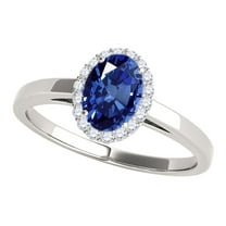 Aonejewelry 0.55 Ct. Ttw Diamond and Oval Shaped Sapphire Ring in 10K White Gold