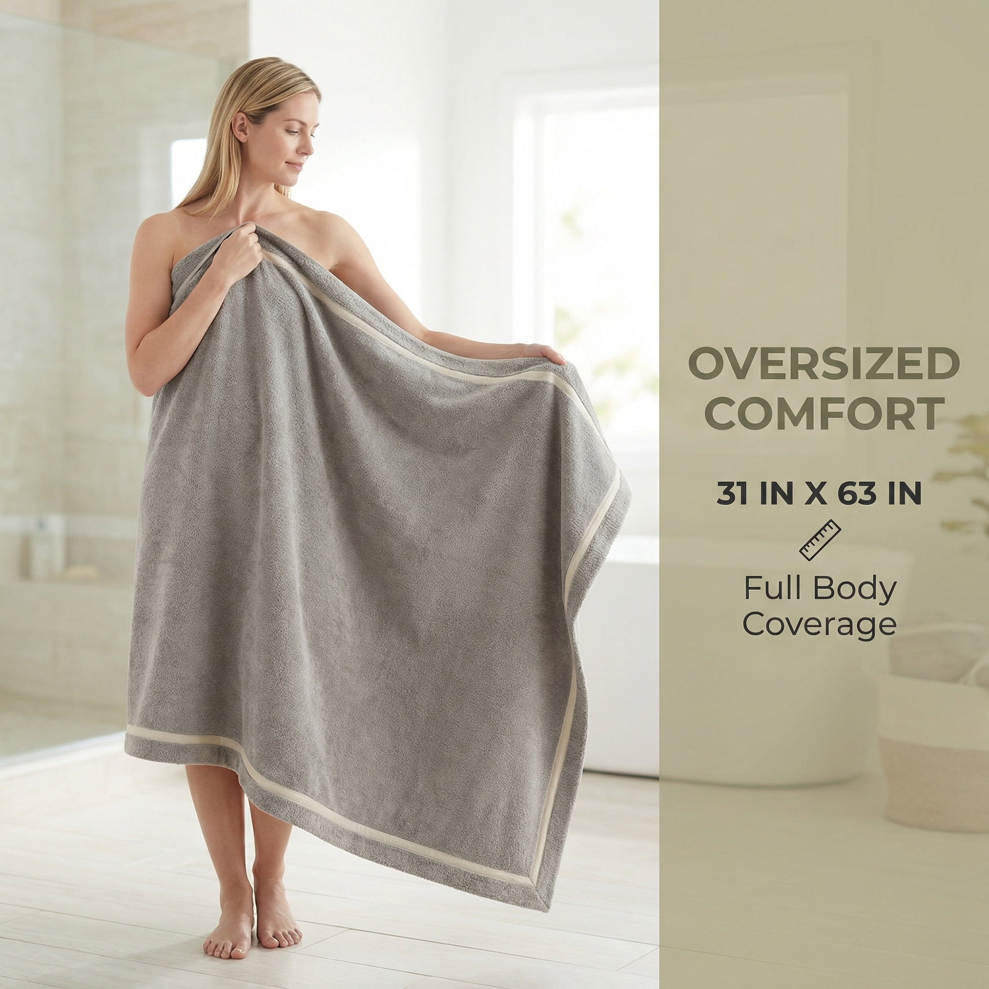 Unique Bargains Ultra Soft Absorbent Coral Fleece Bath Towel 2 Pack Grey/Dark Grey 63"x31"
