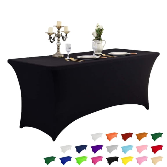 2 Pack 6FT Table Cloth for Rectangular Fitted Events Stretch Black Table Covers Washable Spandex Tablecloth Protector for Party, Wedding, Cocktail, Banquet, Festival