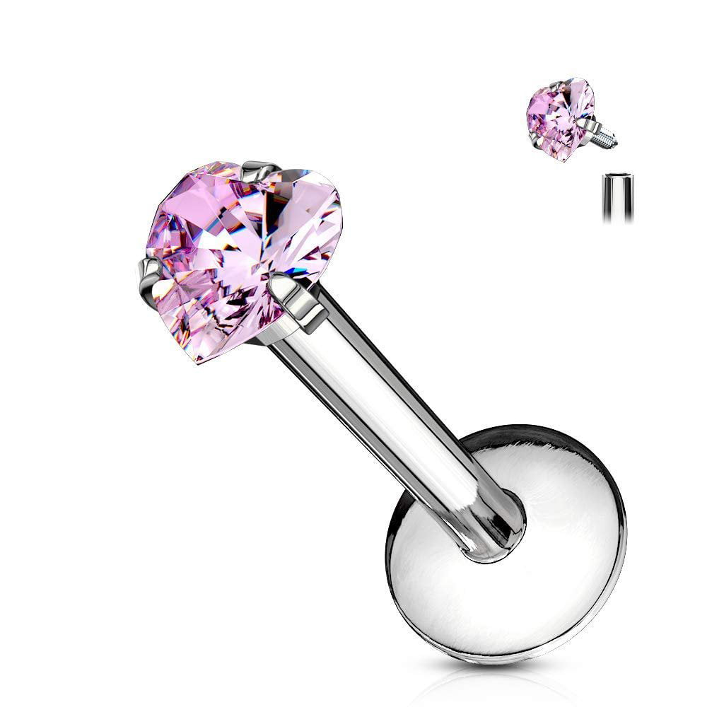 MoBody 16G Heart Cubic Zirconia Labret Piercing Stud 16G Clear CZ ...