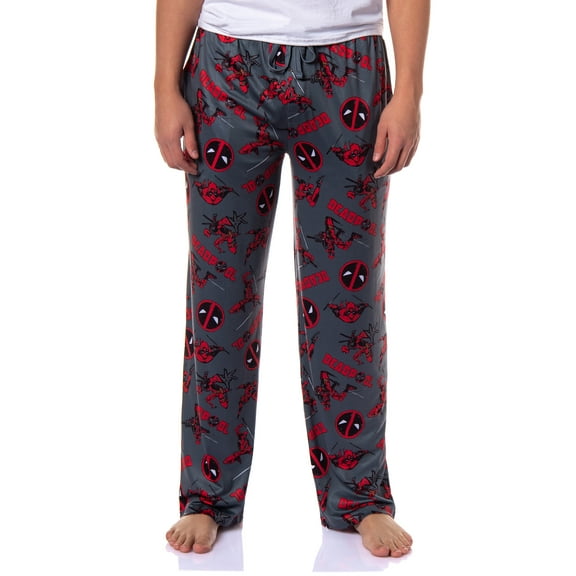 Marvel Comics Deadpool Pajamas Men's Logo Fight Pose Lounge Pj Pants
