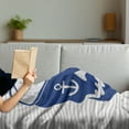 thumbnail image 3 of Skull Soft Flannel Fleece Throw Blanket, Anchor Eyed Heart Nose and Wavy Mouth Marine on Stripes, Cozy Plush for Indoor and Outdoor Use, 70" x 90", Persian Blue Grey, by Ambesonne, 3 of 5