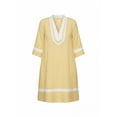 thumbnail image 6 of Women's Striped Dress V-Neck 3/4 Sleeve Colorblock Trim Dress Breathable Beach Resort Sundress Dresses for Women Yellow S, 6 of 6