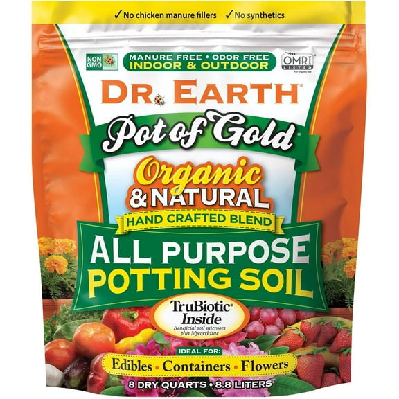 1PACK Dr. Earth Pot of Gold 8 Qt. 1/3 Lb. All Purpose Container Potting Soil