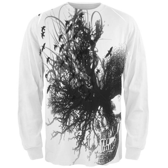 Halloween Dead Thoughts Skull All Over Adult Long Sleeve T-Shirt