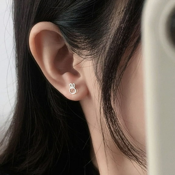 WHAMVOX Cute Bunny Earrings for Women Silver Alloy Studs with Durable Material and Exquisite Craftsmanship 2 Pairs