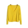 thumbnail image 1 of Innerwin Cardigan Sweater V Neck Ladies Coat Fall Solid Color Loose Outwear Yellow M, 1 of 2