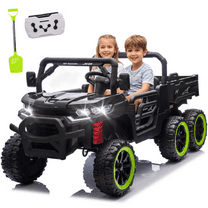 Xuanlur 24V Ride On Toys for Big Kids W/22" Seat, 4WD 6X6 2 Seater Ride On Dump Truck with Remote Control, 3 Speeds, High Efficiency Battery, 4X100 Motors, Music, Ride On Car for Boys Girls, Black