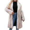 thumbnail image 2 of plus size jackets for women,Beige Faux Fur Soft Coats for Women Winter Lapel Cardigan Shaggy Outerwear Warm Chunky Long Jackets with Pockets, 2 of 6