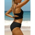 thumbnail image 4 of Women Middle Waisted Bikini Set Bandaged Rushed Swimsuits Sexy Two Piece Swimwear, 4 of 5