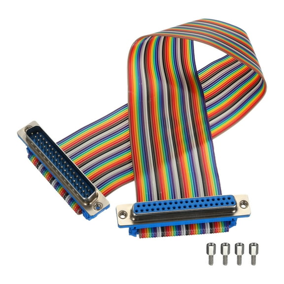 1 Pcs IDC Rainbow Wire Flat Ribbon Cable DB37 Male to DB37 Female 11.8 Inch Length 2.54mm Pitch