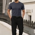 thumbnail image 7 of Breeze Shirts for Men Beer Belly Short Sleeve Textured Work Shirts Crew Neck Tretchy Quick Dry Soft Top, L, 7 of 7