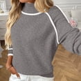 thumbnail image 4 of thefmos Women's Stand Collar Color Block Knit Sweater Loose Fit Long Sleeve Casual Pullover Fashion Fall Winter Outfit, Gray M, 4 of 7