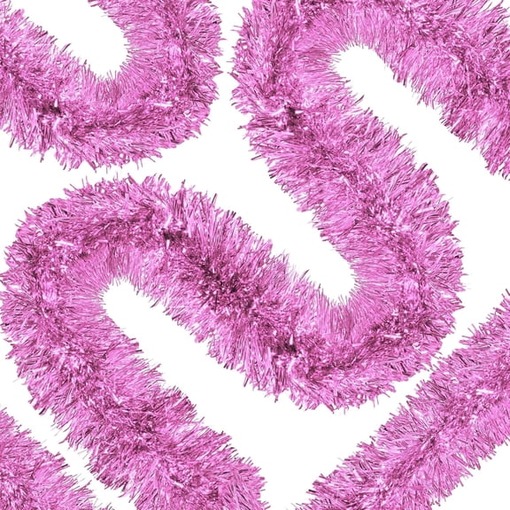 53 Ft Christmas Tinsel Garland Pink Thick Tinsel Garland Xmas Tree Decorations Metallic Tinsel Twist Garland for Christmas, Birthday, Party Decor Indoor Outdoor Party Supplies