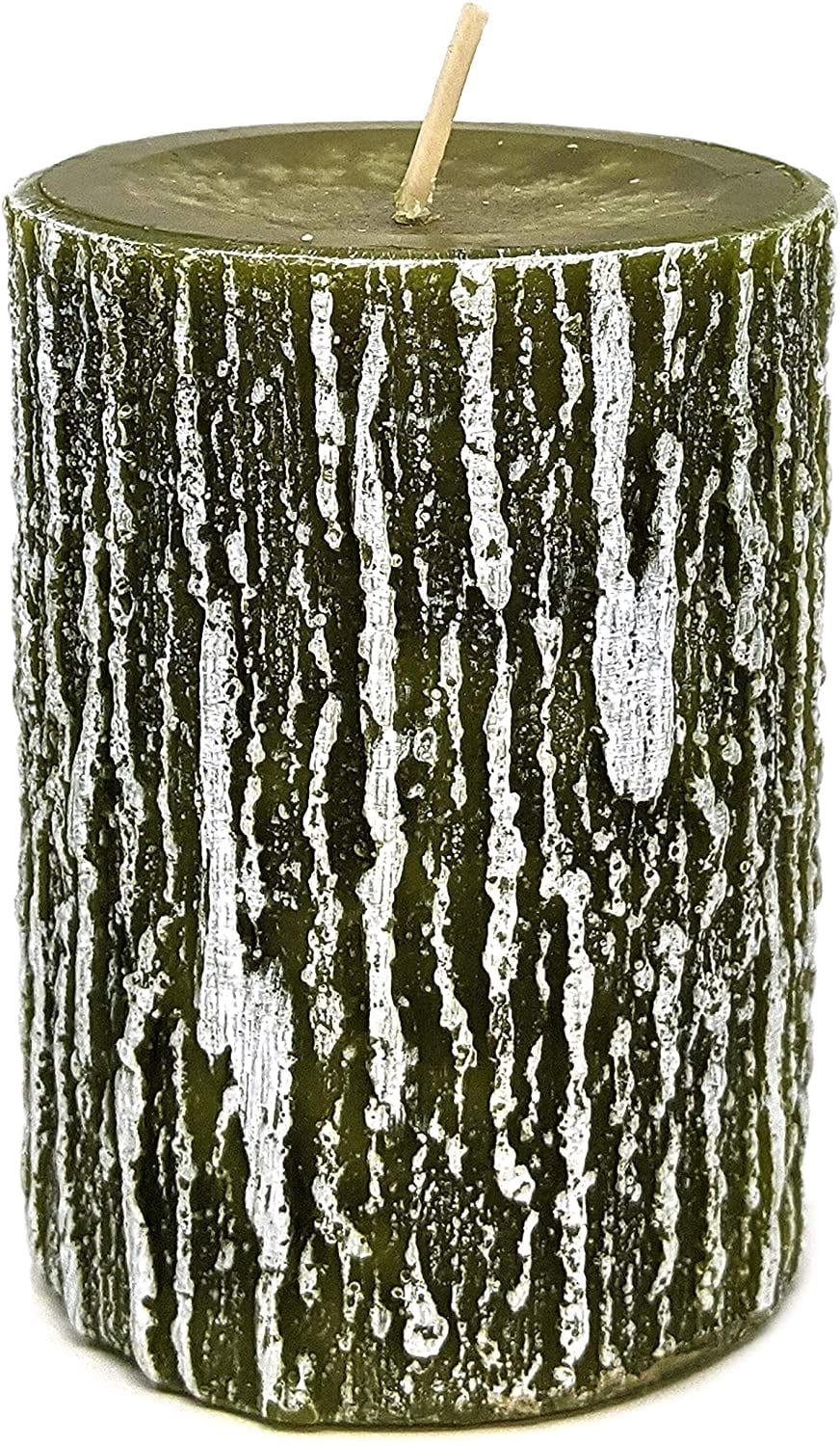 Hyoola 2.5 x 3.5 inch Olive Green Unscented Rustic Timberline Pillar Candles, Paraffin Wax with Cotton Wicks, 6-Pack