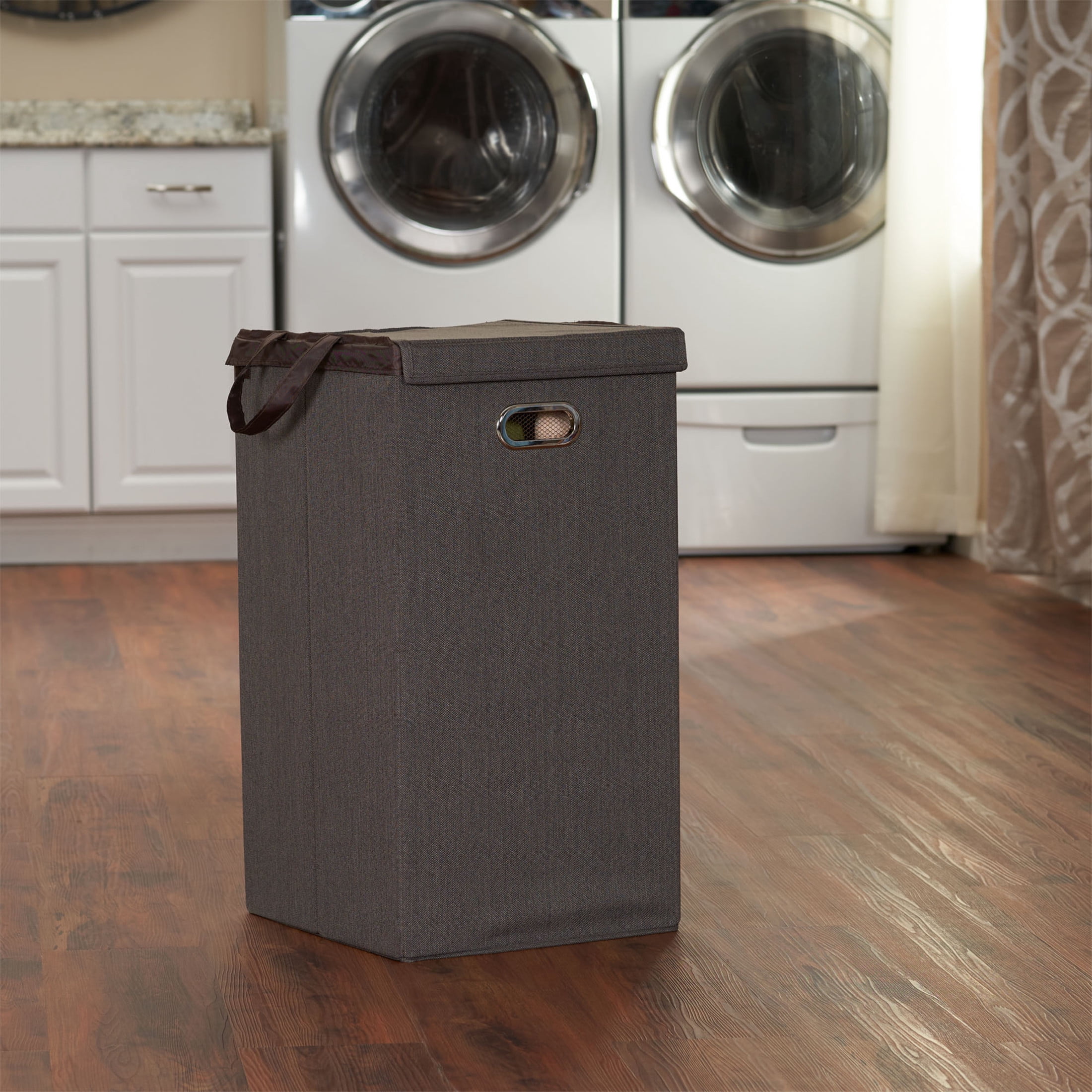 Household Essentials Laundry Hamper with Lid, Sturdy Polyester Sides with Attached Magnetic Lid, Removable Mesh Liner, Attractive Grommet Handles, Easily Transportable and Folds Flat, Cobblestone