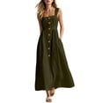 thumbnail image 2 of Gamivast Linen Dresses for Women Sleeveless Square Neck Button Front Maxi Dress with Pockets Casual A-Line Sundress Summer Vacation Beach Dress Army Green XL, 2 of 7