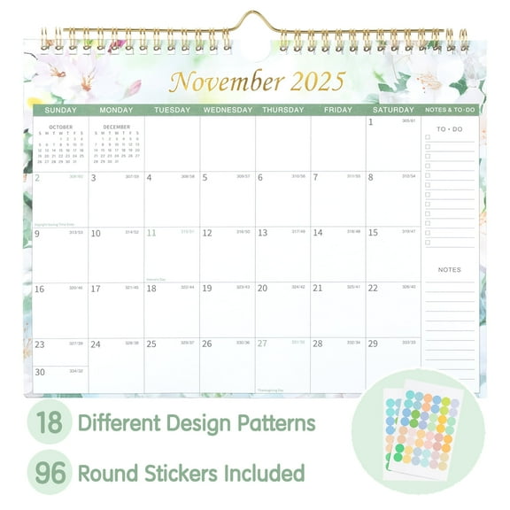Deli 18 months Wall Calendar 2025-2026, 11" x 8.5", Thick Paper with Julian Dates and Block, Monthly planner for Office Home Planning & Organizing, Color Design