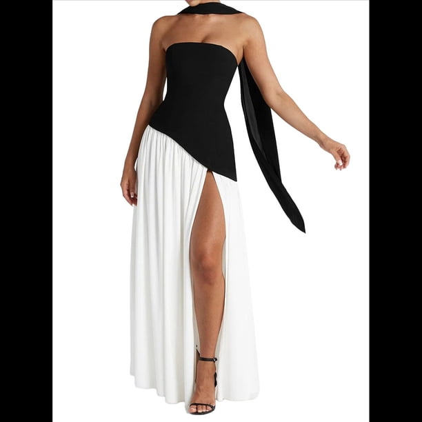 Vestido Tubo con Hombros Descubiertos y Diseño Lateral para Mujer, Ideal para Salir. Vestido Informal y Elegante. y Negro L