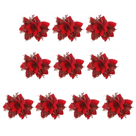 

Yesbay 10Pcs/Set Christmas Artificial Flower Glitter Leaves Red color Layered Xmas Tree Wedding Party Wreath Garlands DIY