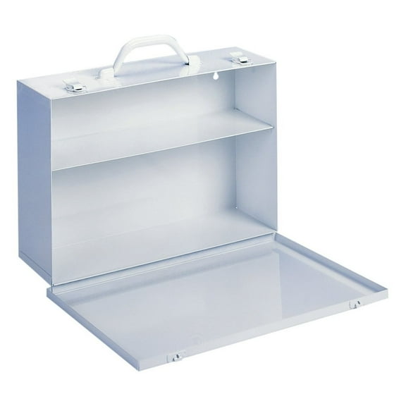 DyGTyX 533-43 White Cold Rolled Steel 7FX Industrial Empty First Aid Cabinet with Fold Down Door, 15" Width x 10-1/4" Height x 4-1/2" Depth, 2 Shelves