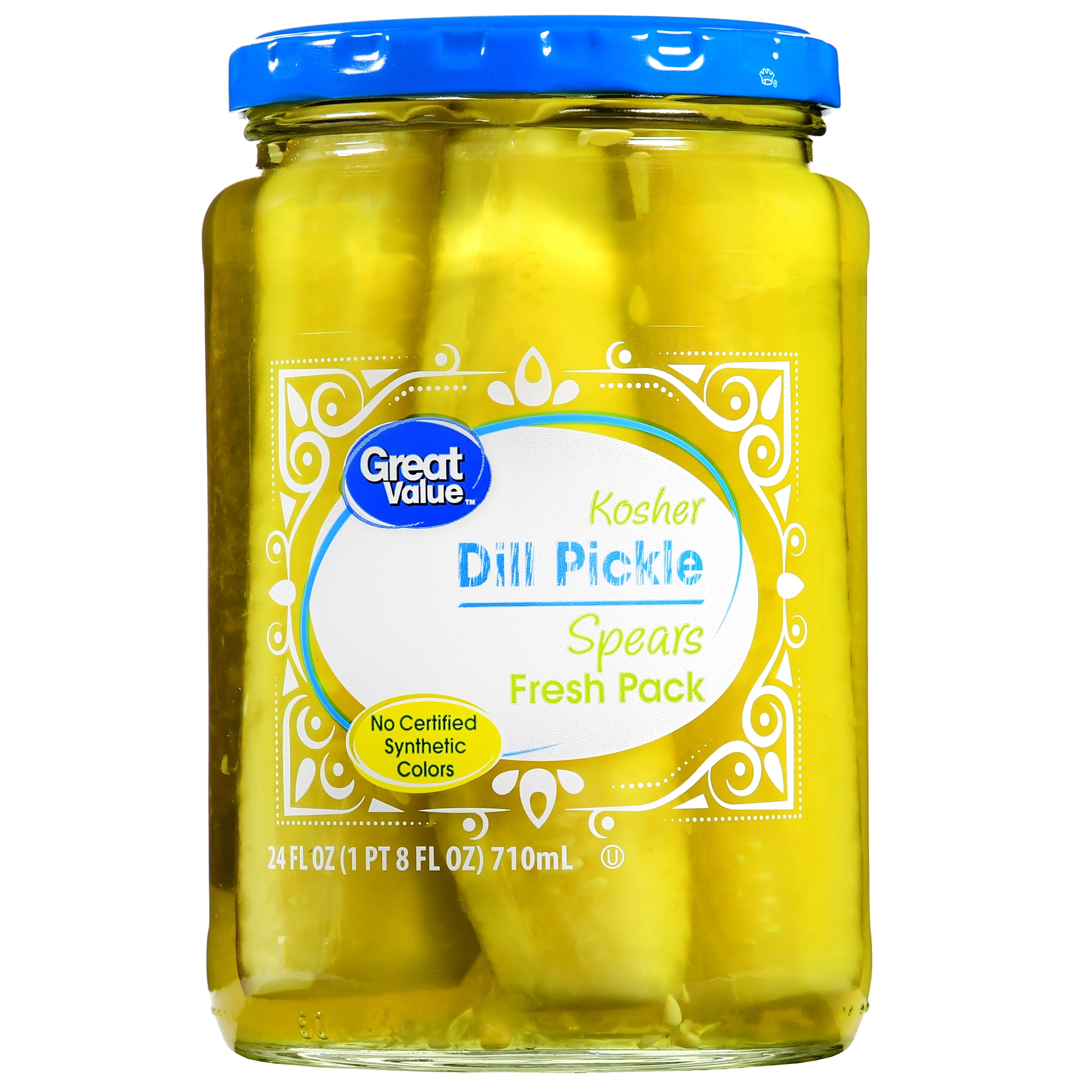 (6 pack) Great Value Kosher Spears Dill Pickle Fresh Pack, 24 fl oz Jar