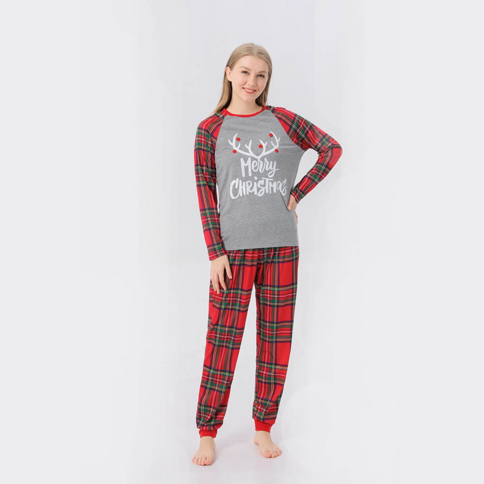 Awdenio New Cute Christmas Plaid Family European And American Pajamas Parent child Suit Mom