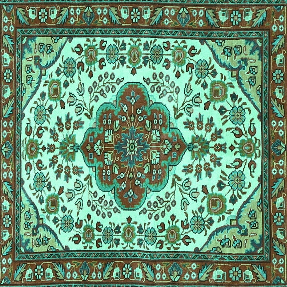 Ahgly Company Machine Washable Indoor Square Persian Turquoise Blue Traditional Area Rugs, 8' Square