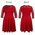 thumbnail image 4 of Women's Plus Size V-Neck Back Zipper Banded High Waist Lace Accent 3/4 Sleeves Elegant A-Line Skater Dress, 4 of 4
