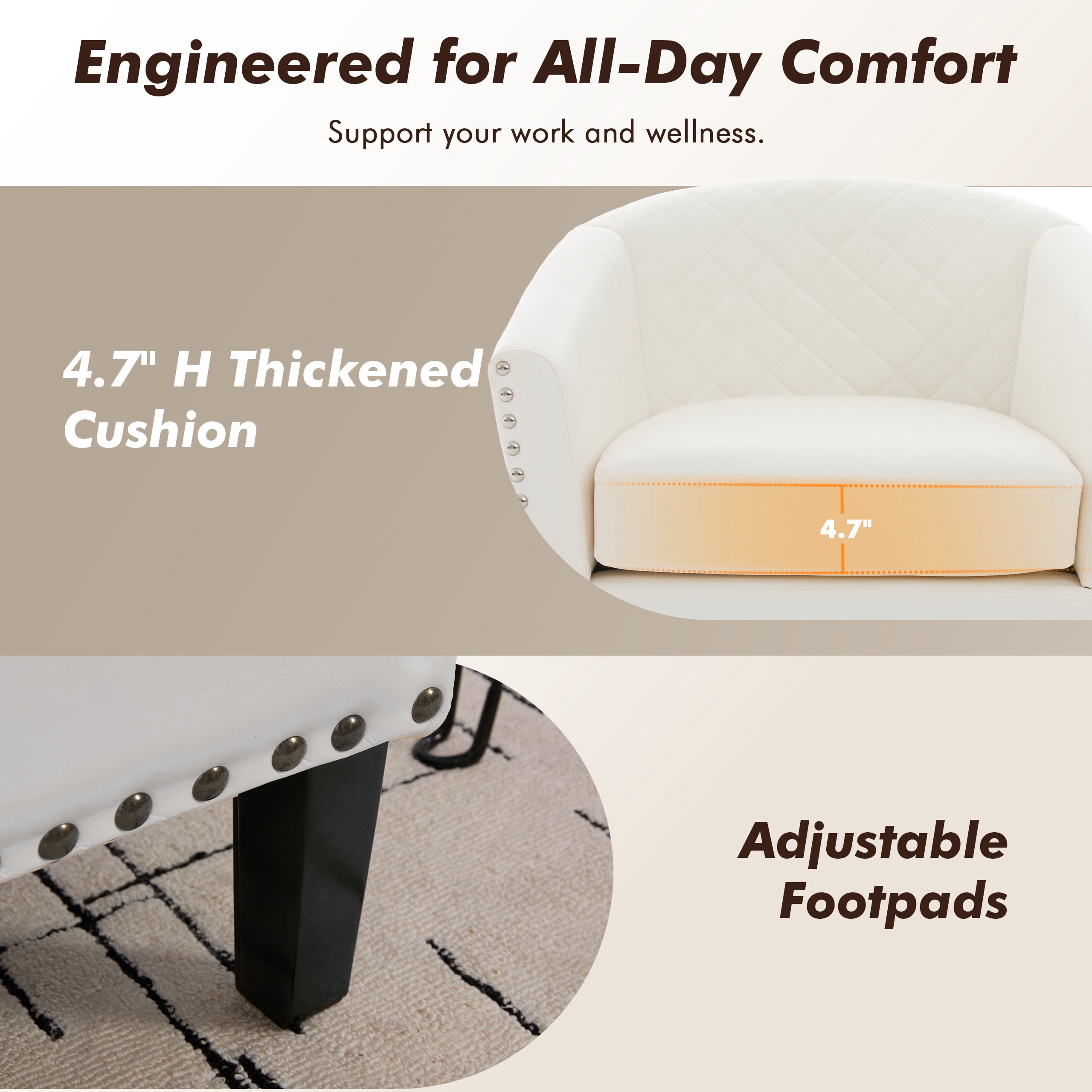 MOONMISS Barrel Accent Chair Club Armchairs Comfy chairs for Living Room, Bedroom,White