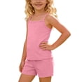thumbnail image 5 of Amidoa Girls Summer 2 Piece Outfits Kids Solid Color Spaghetti Straps and Shorts Casual Cute Clothing Sets Pink Size 7, 5 of 8