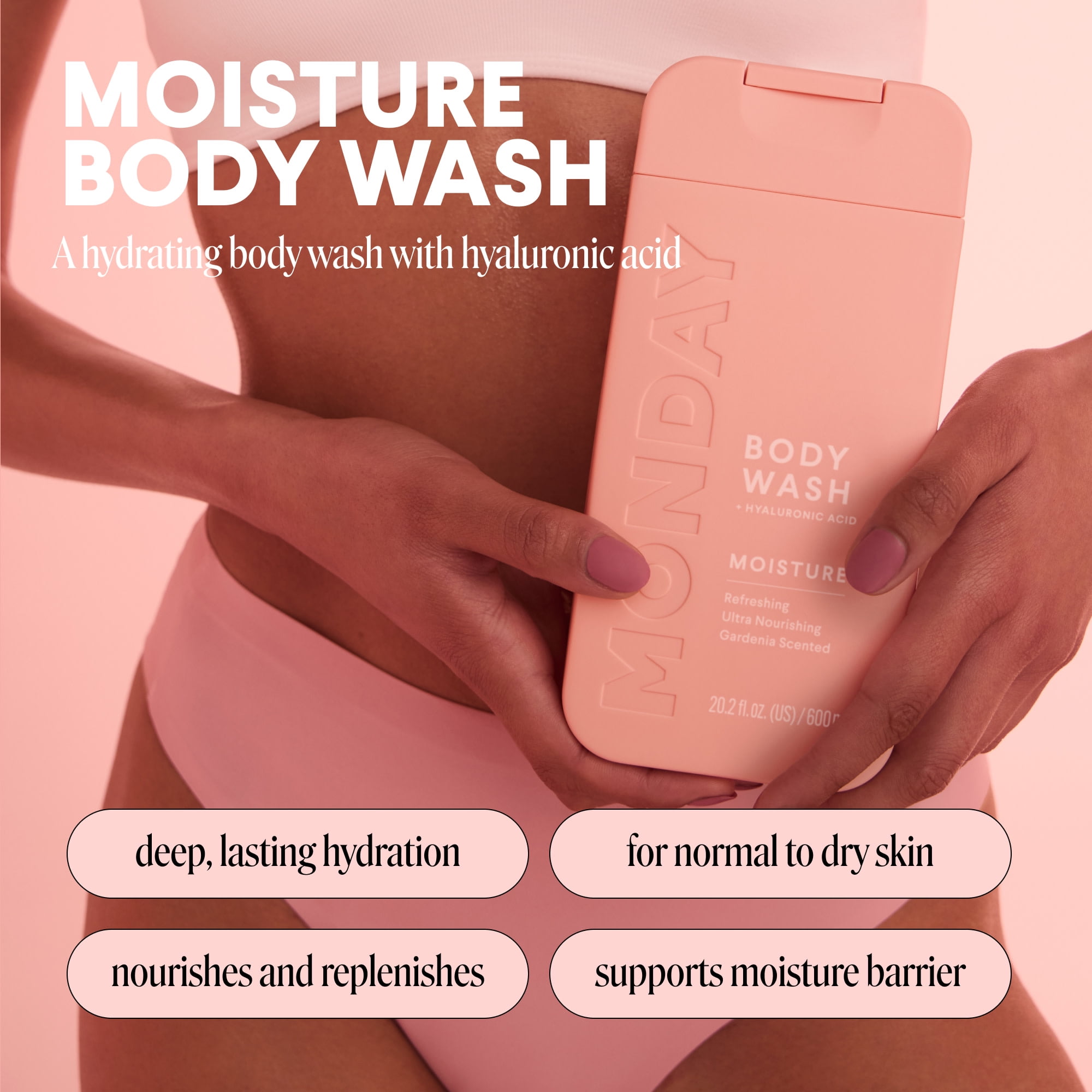 MONDAY Haircare MOISTURE Body Wash Hydrates Nourishes All Skin Types, Hyaluronic Acid, 20.2 fl oz