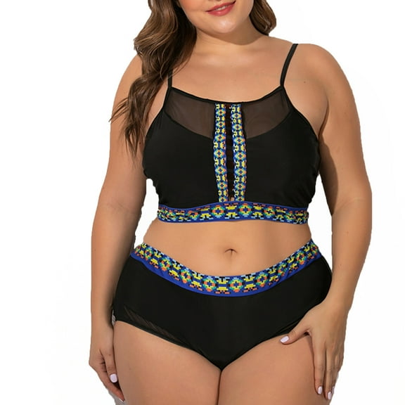 asdoklhq Swimsuits for Women Plus,Women Large Fat Color Print Two Piece Swimsuit Swimwear Beachwear