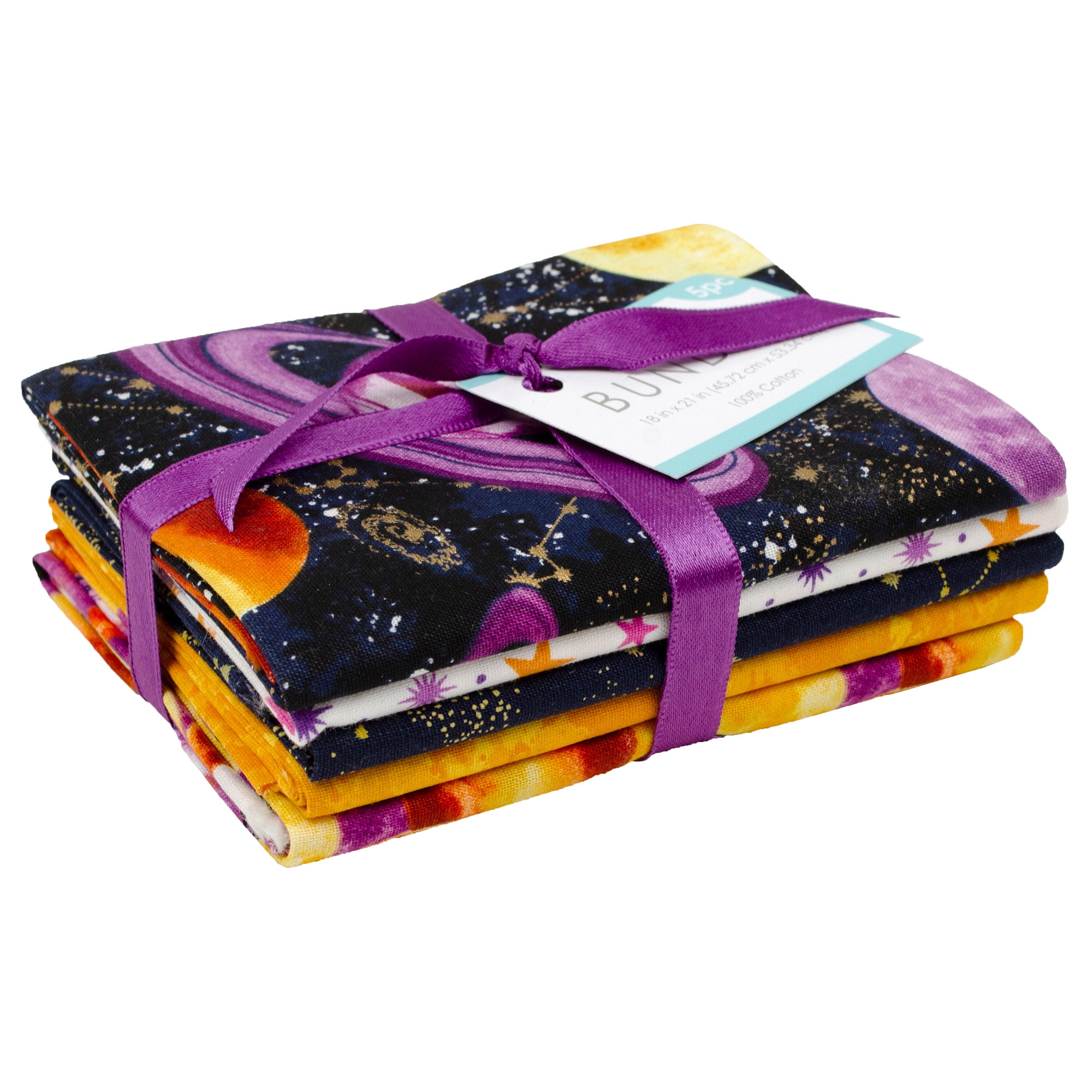 (3 pack) Create It 18" x 21" Cotton Galaxy Precut Sewing & Craft Fabric Bundle, Multicolor 5 Piece