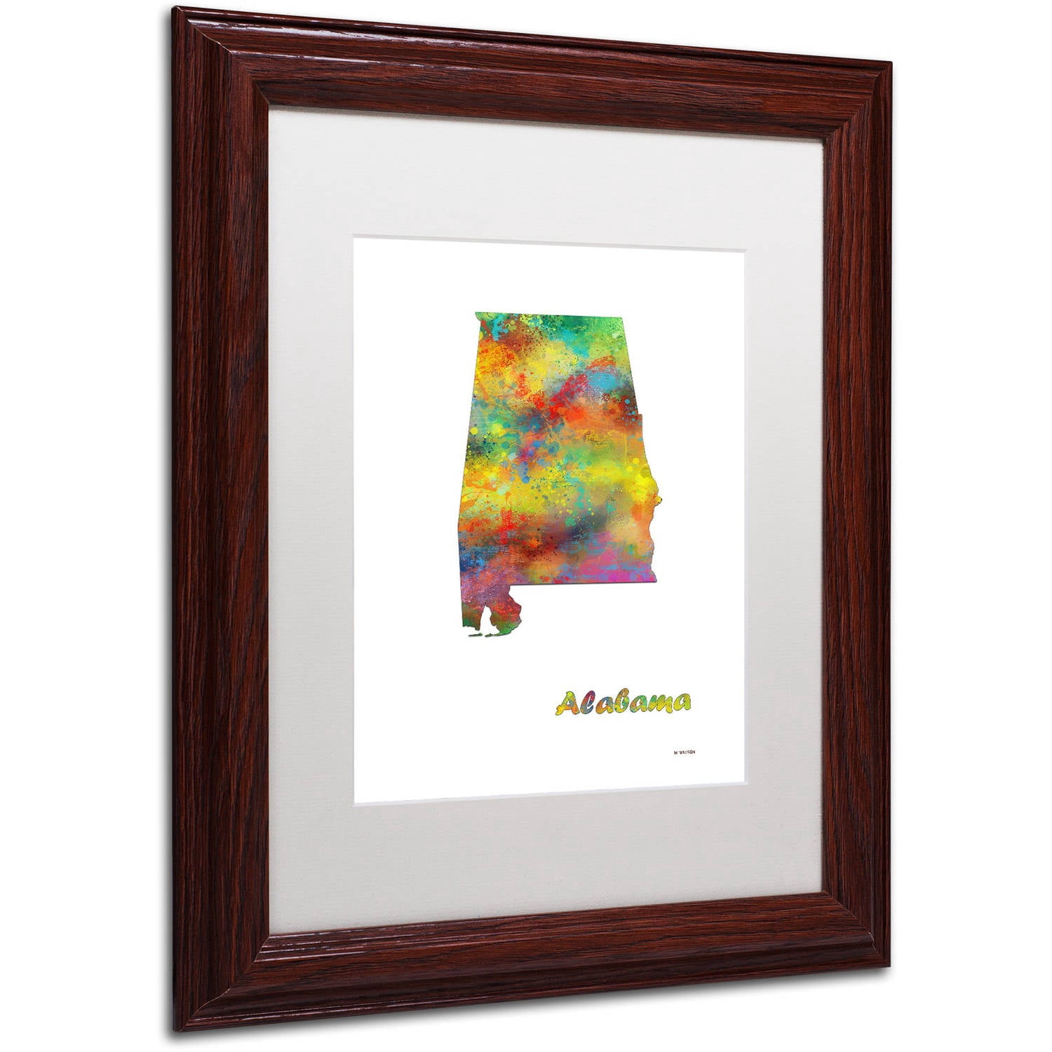 Trademark Fine Art "Alabama State Map-1" Canvas Art by Marlene Watson, White Matte, Wood Frame