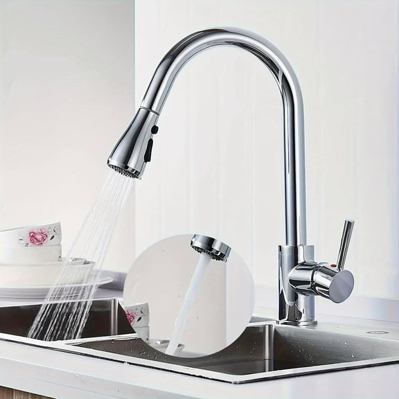 1pc Kitchen Faucet with Pull Down Sprayer, Brushed Nickel High Arc Single Handle Kitchen Sink Faucet, Stainless Steel Commercial Modern Rv Faucets