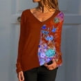 thumbnail image 1 of Mode Femme Décontractée Col en V Manches Longues Imprimé Patchwork Hauts T-Shirt Blouse, 1 of 3