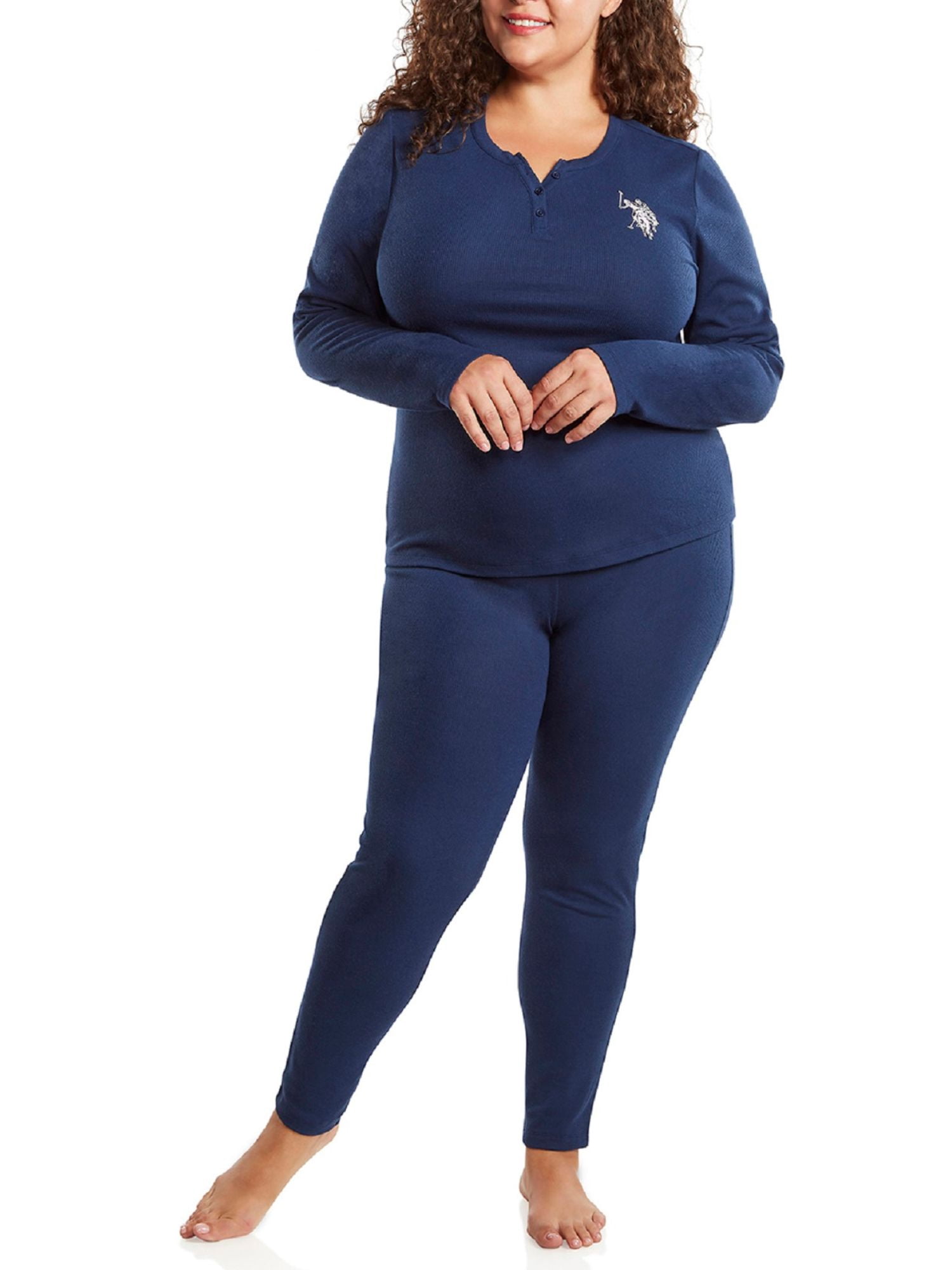 U.S. Polo Assn. Women's Ribbed Henley Long Underwear Thermal Set, 2-Piece Set, Sizes S-3X