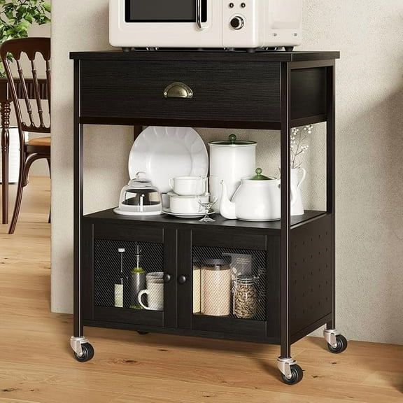 Coffee Cart Station, Coffee Stand Station, Small Microwave Stand with Drawer, Movable Farmhouse Coffee Station Table on Wheels for Living Room, Entryway, Dining Room, Kitchen