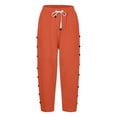 thumbnail image 4 of Linen Pedal Pushers for Women Lightweight Summer Side Buttons Linen Capri Pants Casual Elastic Waist Gauze Pants Orange 2XL, 4 of 7