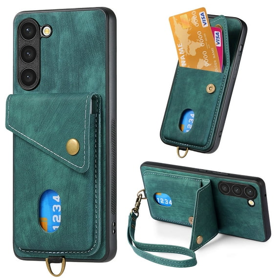 ELEHOLD Wallet Case for Samsung Galaxy S23,with Card Slots Detachable Wrist Strap Premium Leather Wallet Phone Case Work with Magnetic Car Mount,Green