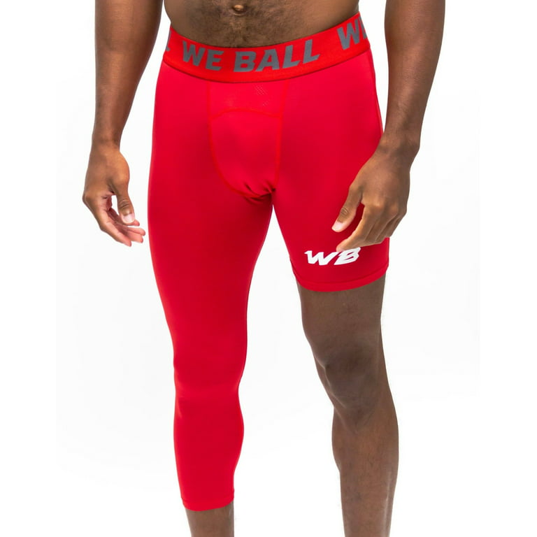 We Ball Sports Athletic Men's Single Leg Sports Tights  One Leg  Compression Base Layer Leggings for Men (3/4, Red) 