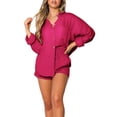 thumbnail image 2 of Liacowi Women 2 Piece Pajama Set Solid Color Long Sleeve Button Shirt and Shorts Soft Sleepwear Nightwear Loungewear, 2 of 5